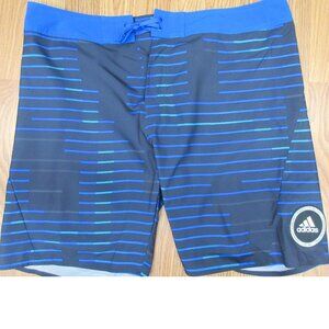 ADIDAS UNLINED SWIM SHORTS POLYESTER BLUE & DARK GRAY Sz 38